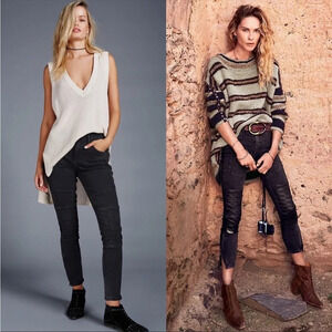 Free People Washed Black Vintage Stretch Midnight Magic Moto Jean Pant Size 26